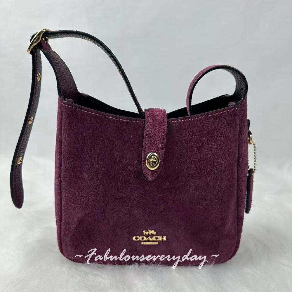 Coach Hadley Mini Crossbody Bag In Suede/Gold/Maroon Purple CDB00 NWT